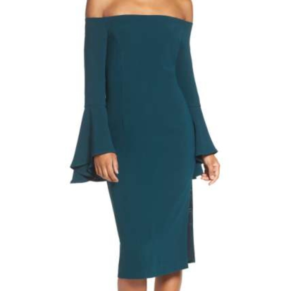 Bardot 'Solange' Off the Shoulder Midi Dress TEAL